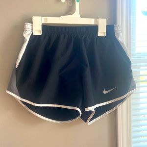 Nike dry fit shorts, has a liner underneath, size small, black grey and white